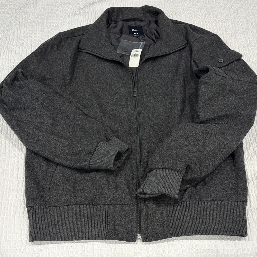 GAP Men’s  Charcoal Full-Zip Wool Blend Bomber Jacket